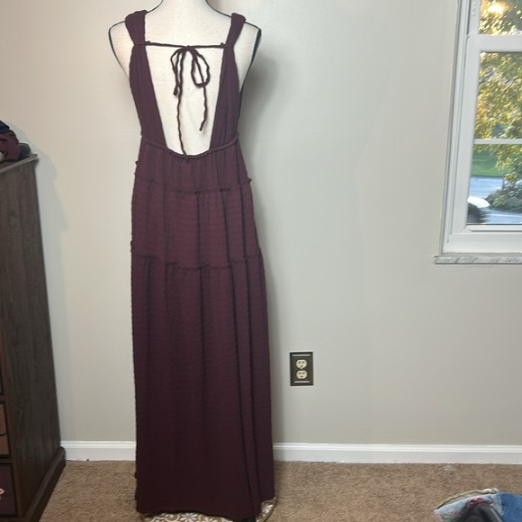 NEW Free People Martina maroon burgundy wine deep V neck tiered maxi dress, S - Picture 10 of 15